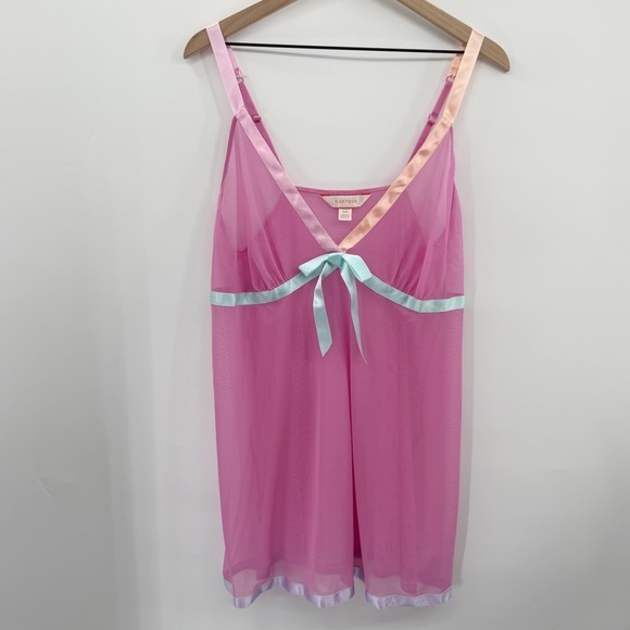 Vintage Tops - Vintage Y2K Cacique Babydoll Sheer Mesh Top / Mini Dress in Pink Size 18/20